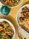 Hot Honey Roasted Broccoli and Chickpeas with Couscous