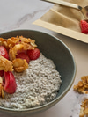 Vanilla Chia Bowl with Roasted Strawberries and Coconut Crumble