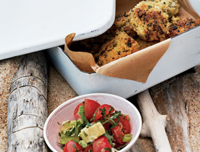 Millet “Falafel” with Avocado + Tomato Relish