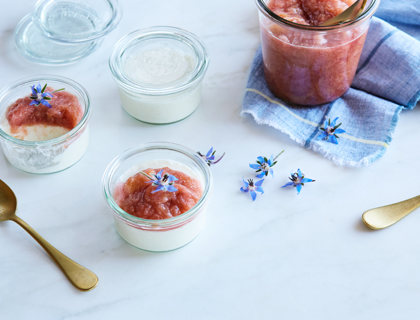Almond & Buttermilk Panna Cotta with Rhubarb Compote