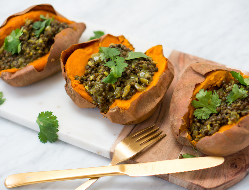 Indian-Spiced Black-Dal-Stuffed Sweet Potatoes Recipe | goop