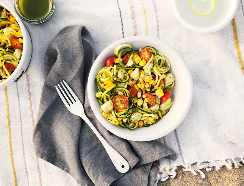 Zoodle Salad with Grilled Corn and Cherry Tomatoes