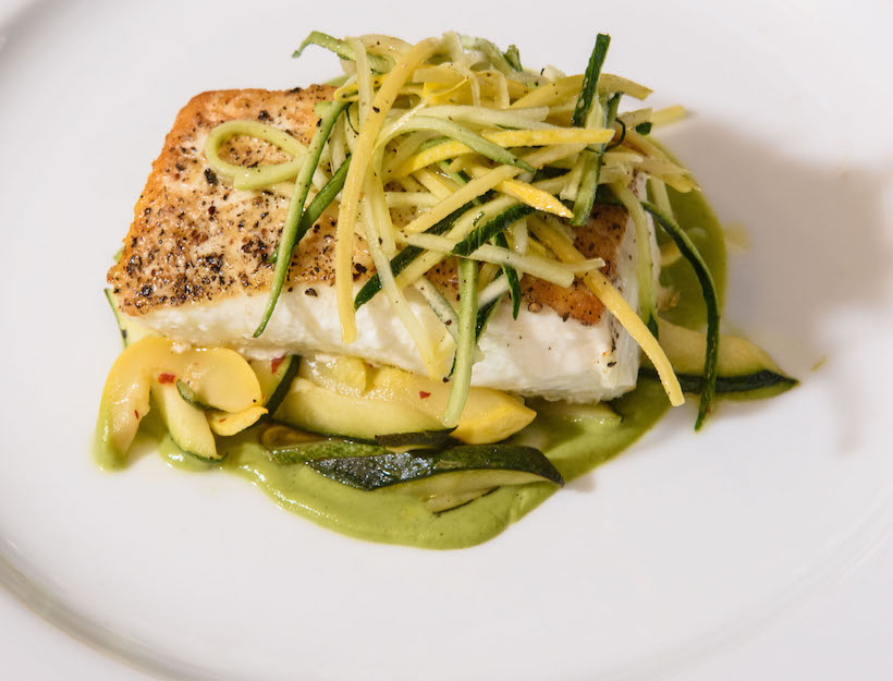 Olive Oil-Poached Halibut with Squash Ragu