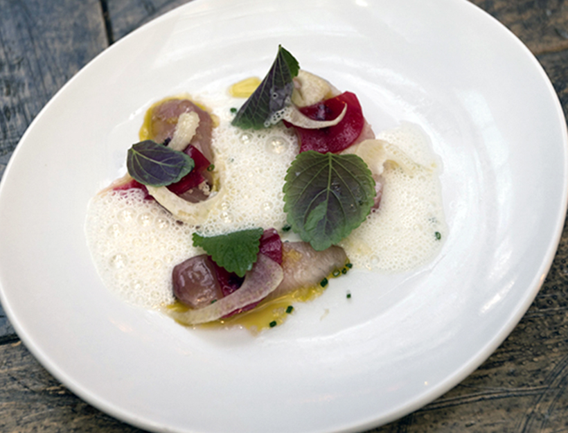 Marinated Yellowtail with Plums, Fennel and Pistachio