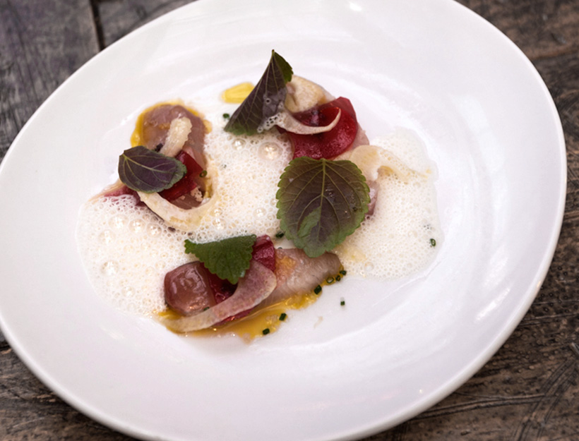 Marinated Yellowtail with Plums, Fennel and Pistachio
