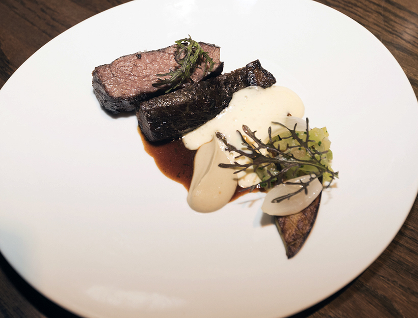 Roasted Shortribs with Eggplant and Bone Marrow Sabayon