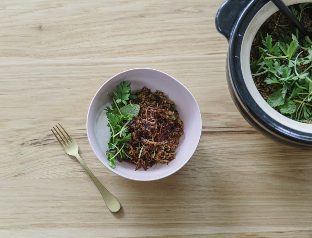 Donabe Rice with Lentils, Cumin, and Caramelized Onions
