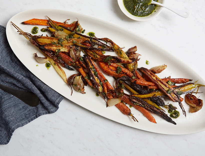 Caramelized Carrots & Shallots with Carrot Top Pesto