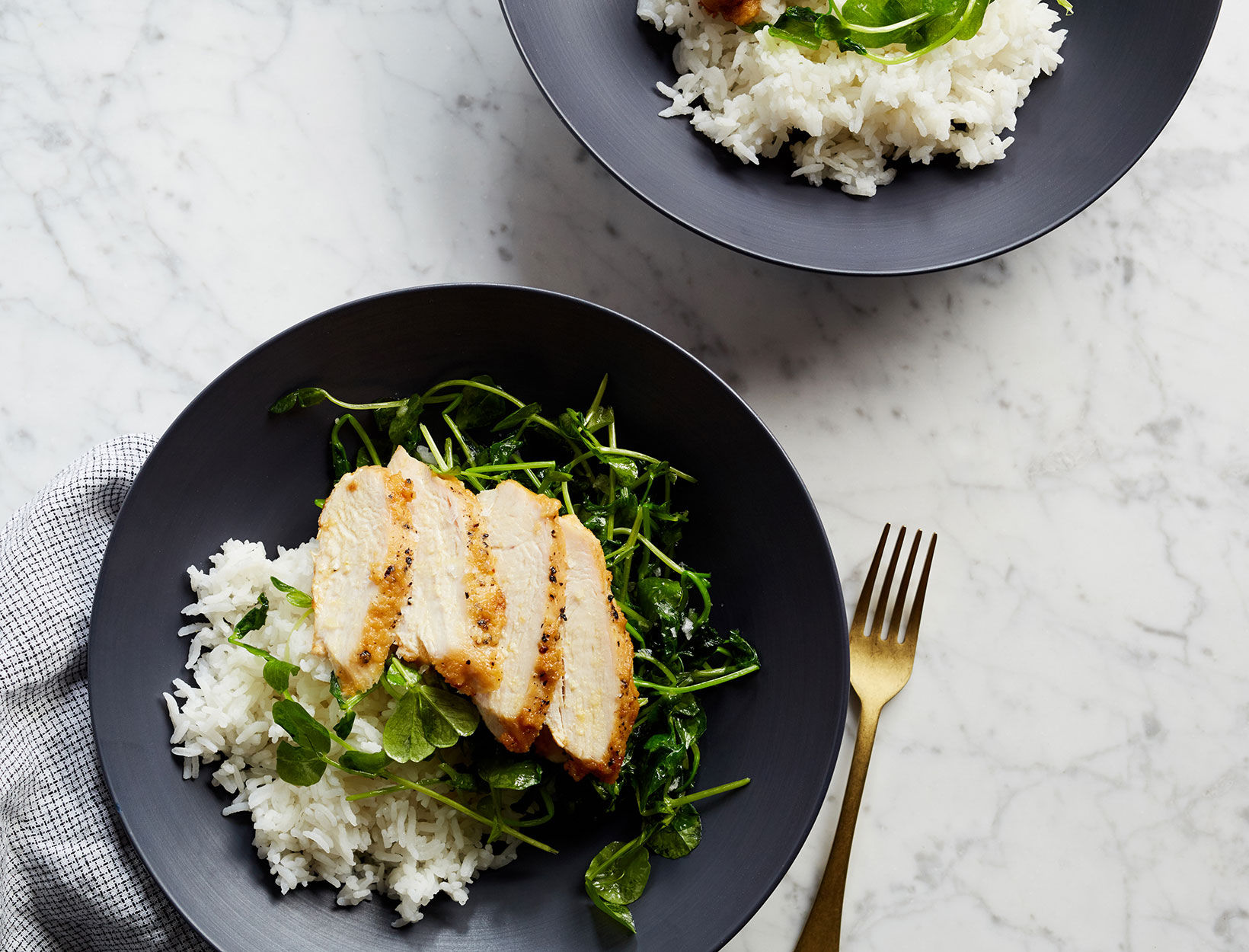 Crispy Chicken with Garlicky Pea Shoots