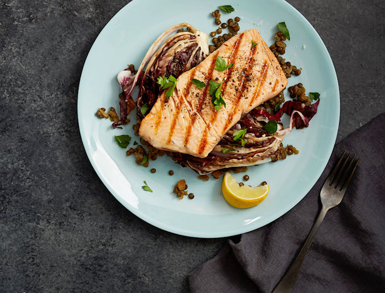 Lentils with Salmon & Grilled Radicchio