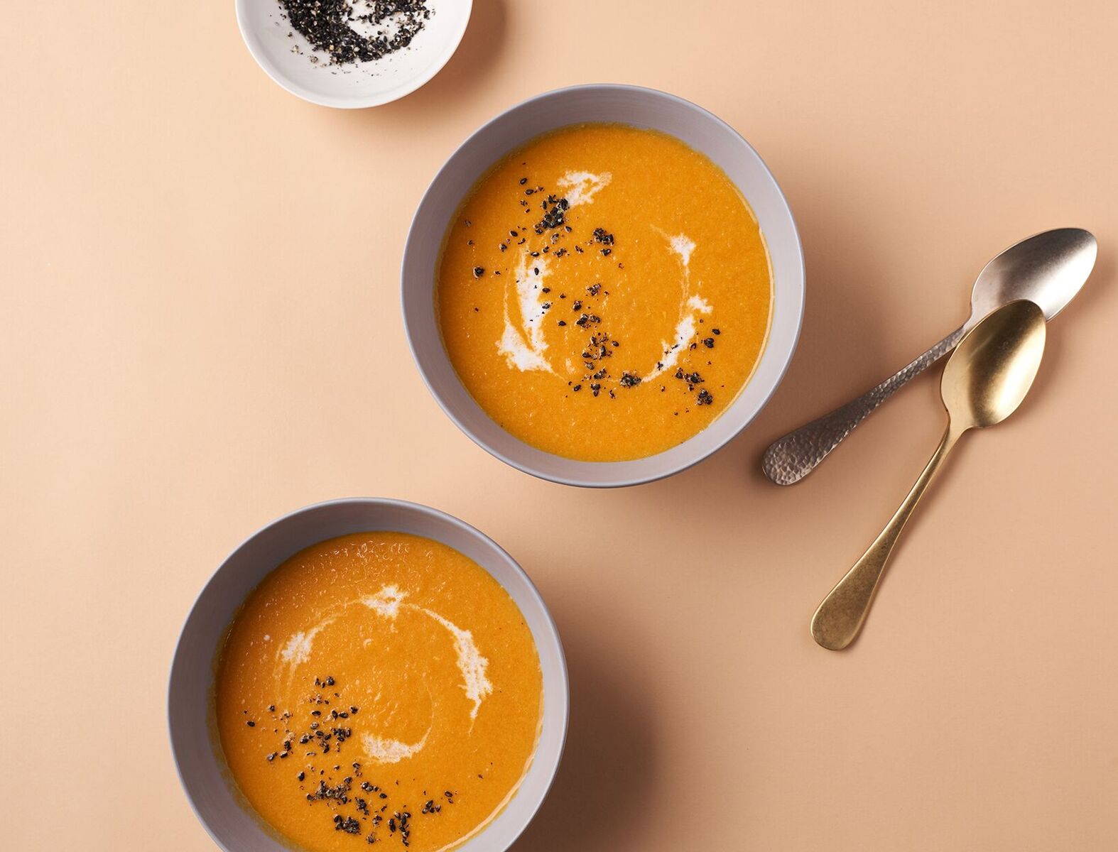 Probiotic Miso Ginger Carrot Soup with Black Sesame Dust