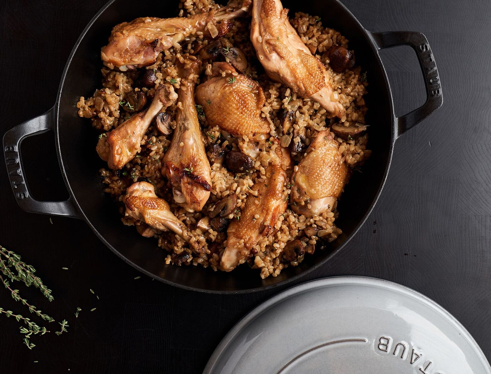 Chicken with Brown Rice, Mushrooms, and Thyme