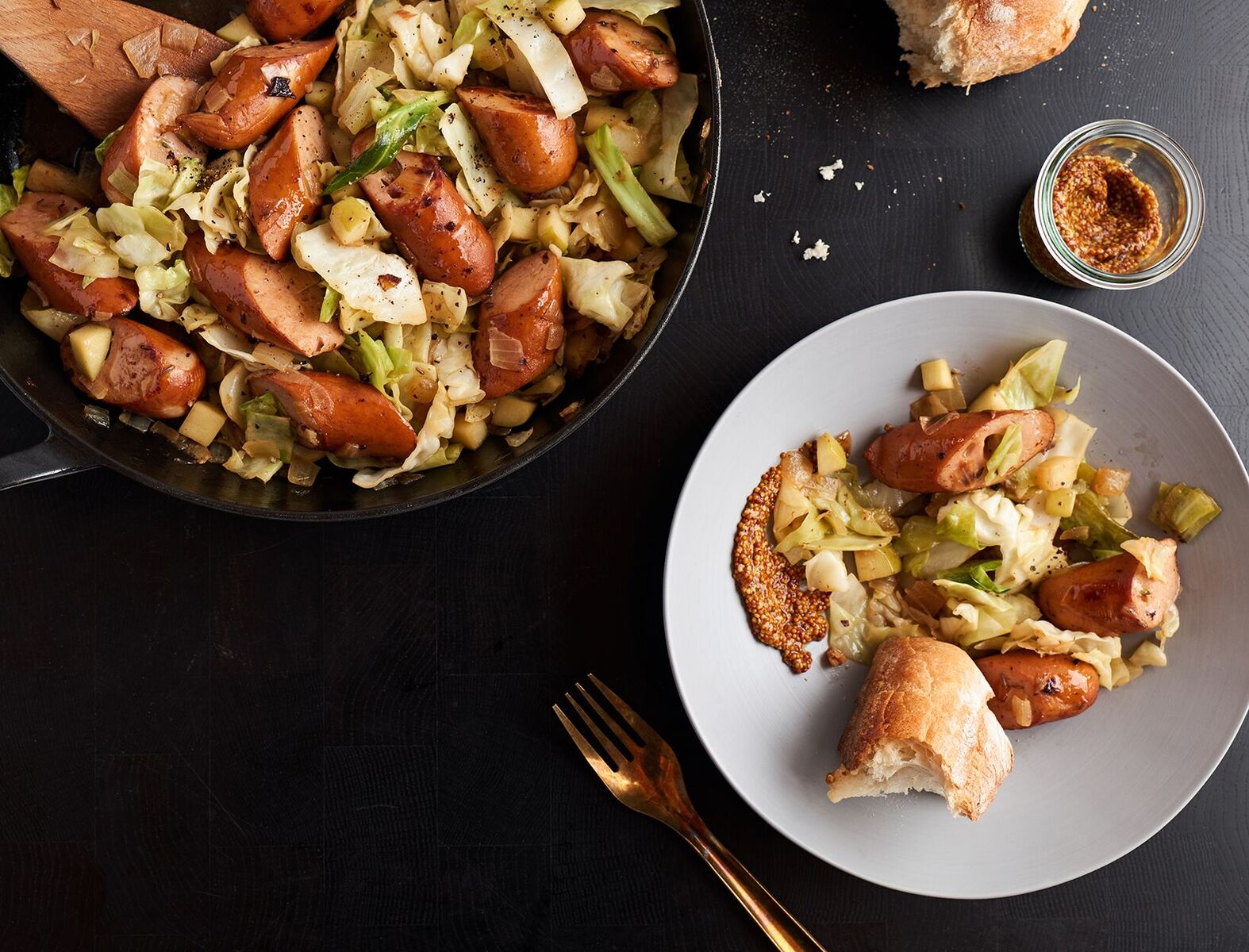Smoked Sausage, Cabbage, and Apple Skillet