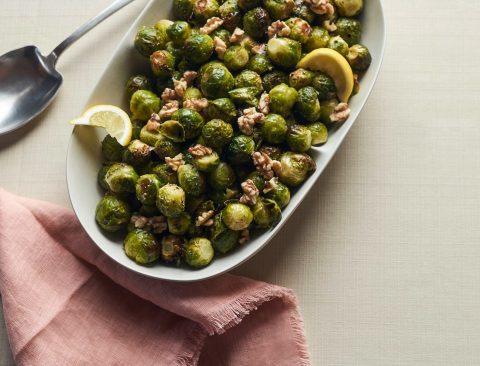 Roasted Brussels Sprouts with Walnuts and Lemon