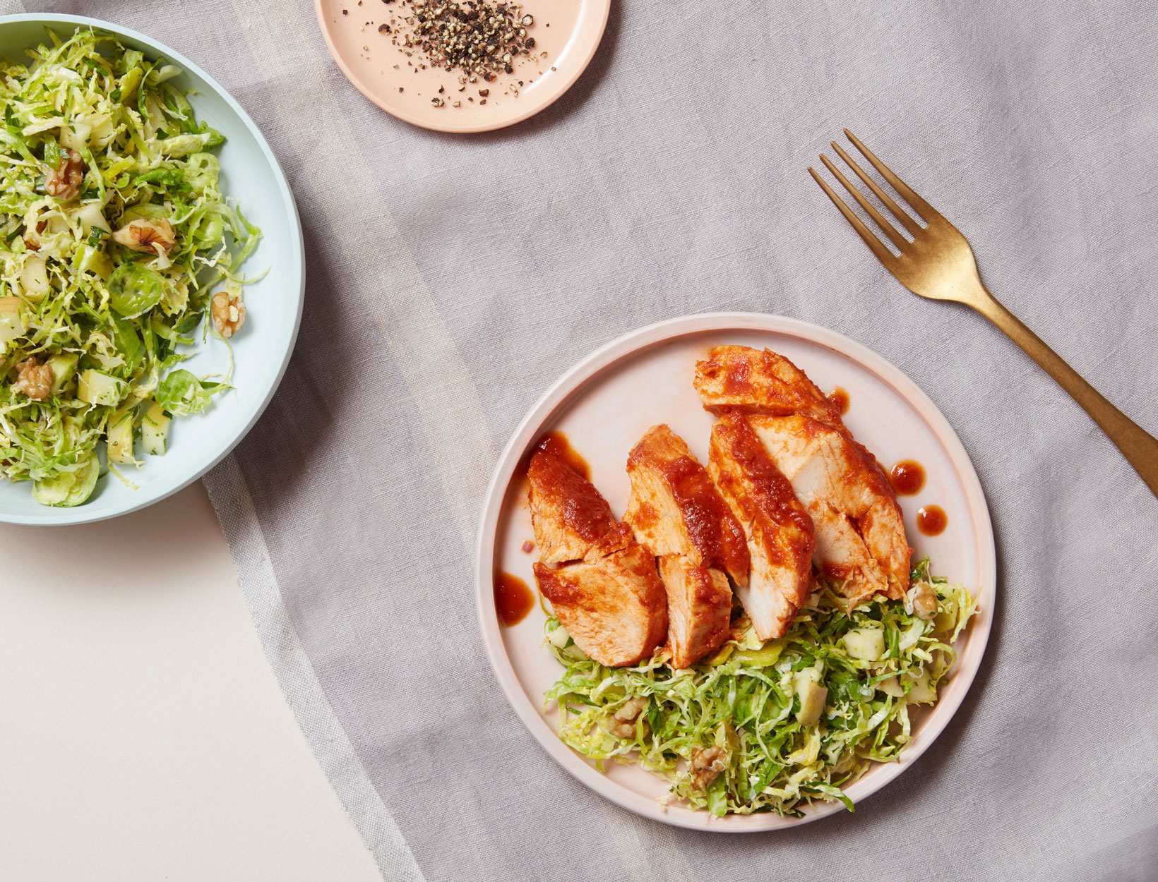 Butternut BBQ Chicken and Brussels Sprouts Slaw