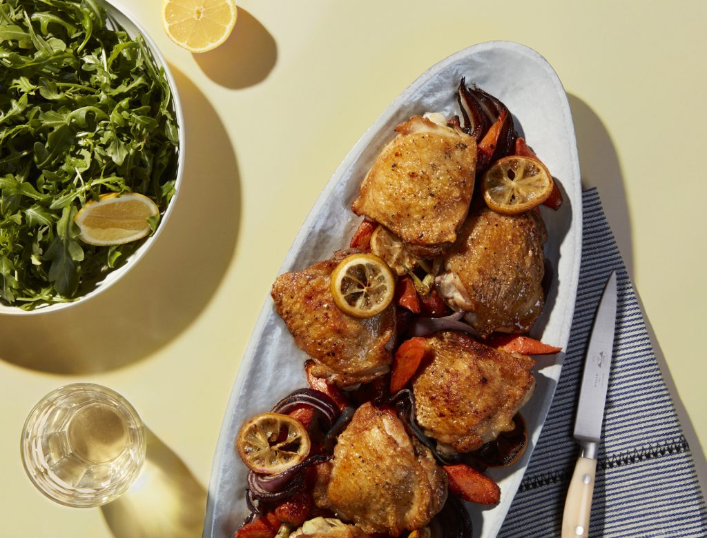 Lemony Pan-Roasted Chicken Thighs with Carrots