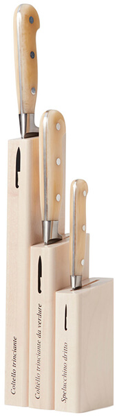 COLTELLERIE BERTI FOR MATCH White Insieme Set of 3 Kitchen Knives with Wood Blocks