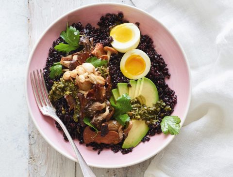 Black Rice and Roasted Mushroom Bowl