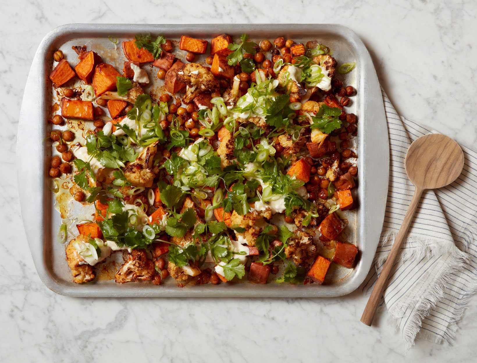 Harissa Roasted Vegetables with Chickpeas and Yogurt Tahini