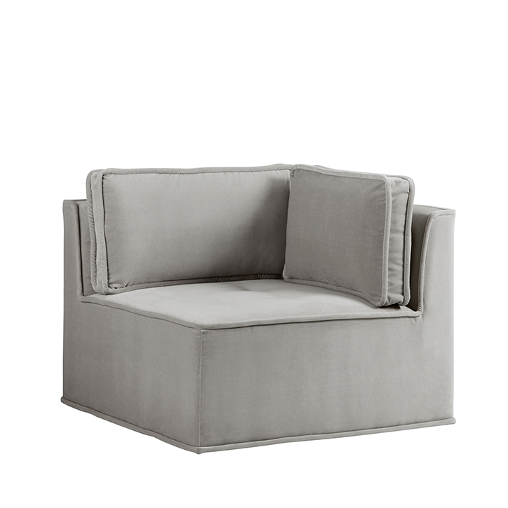Quattro Sharkskin Light Grey Velvet Tufted Corner Chair