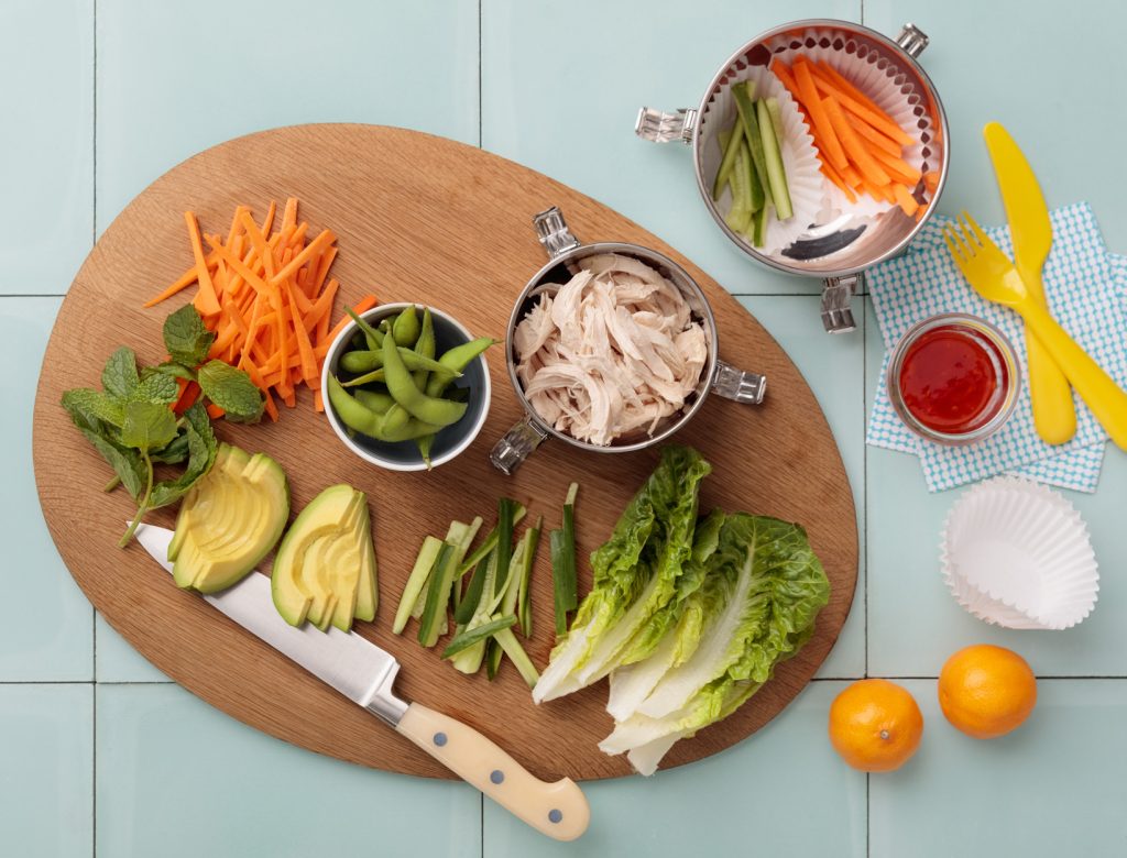 Deconstructed Chicken Salad Rolls with Edamame