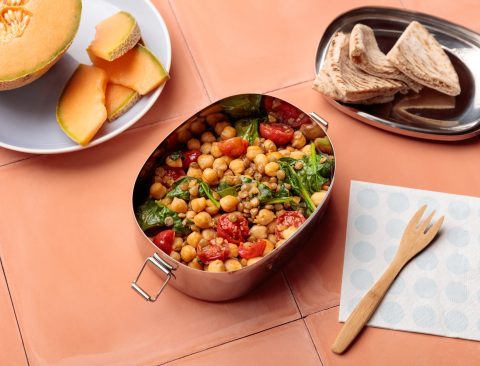 Lentil and Chickpea Salad with Greens and Pita