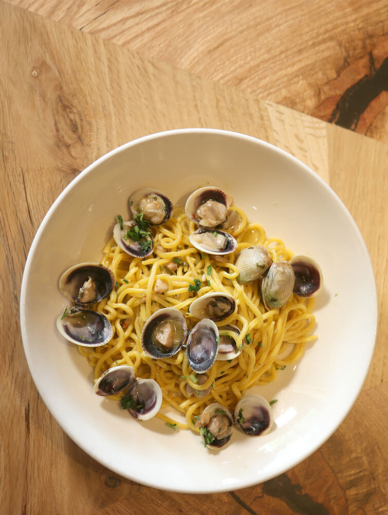 bowl of pasta with clams