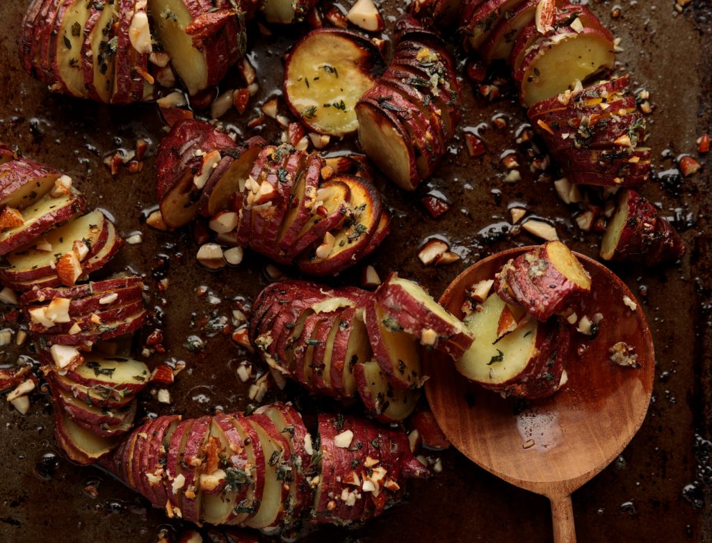 Hasselback Sweet Potatoes with Almonds