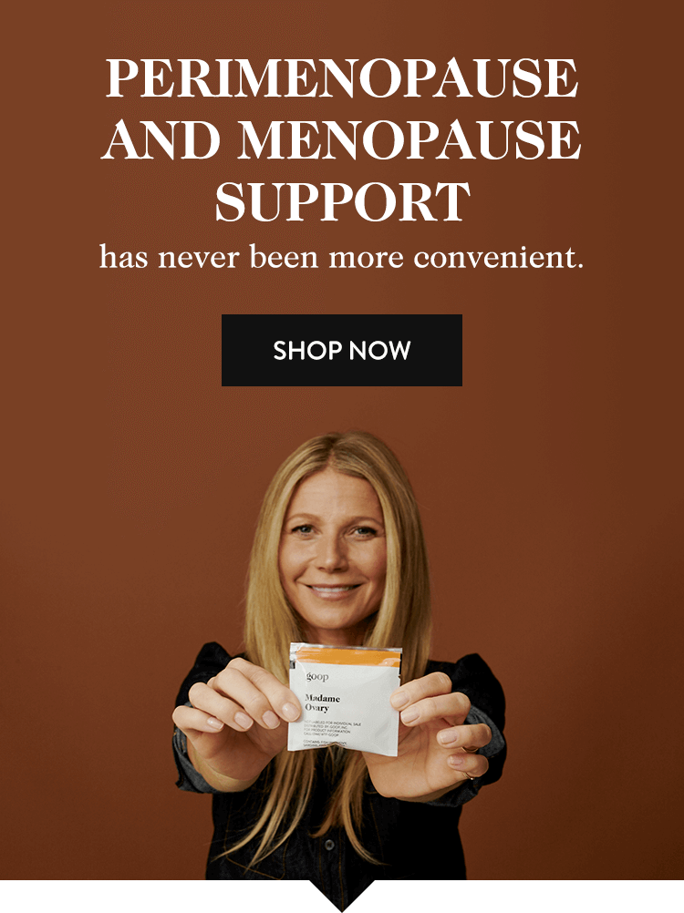 Gwyneth Paltrow holding Madame Ovary Vitamin Pack