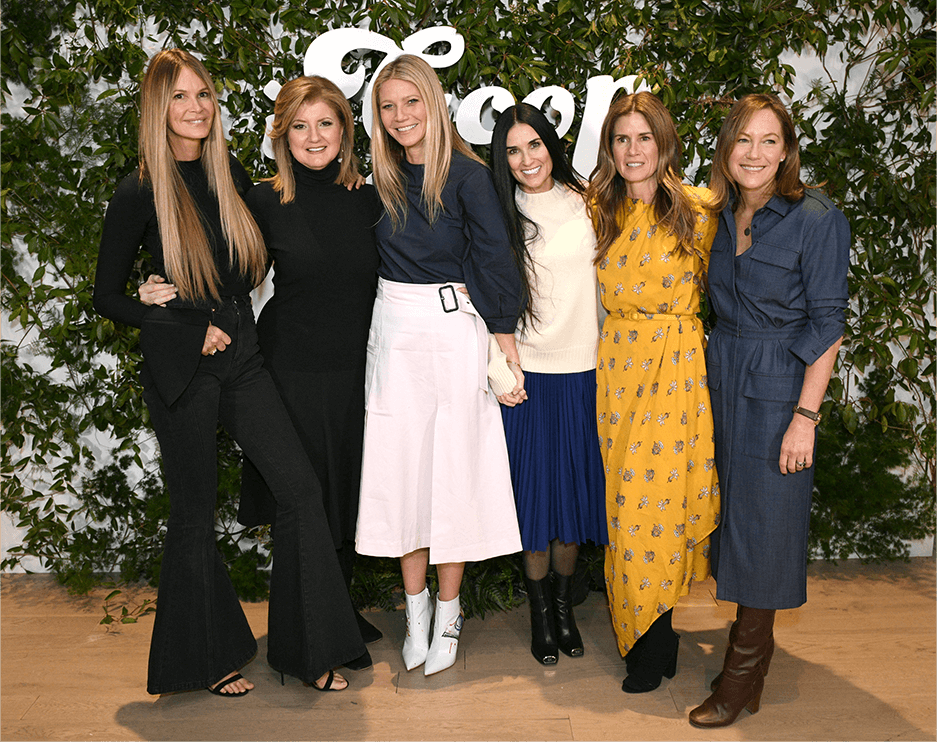 WelleCo cofounder Elle Macpherson, Arianna Huffington, GP, Demi Moore, Gucci Westman, and Beautycounter founder and CEO Gregg Renfrew.