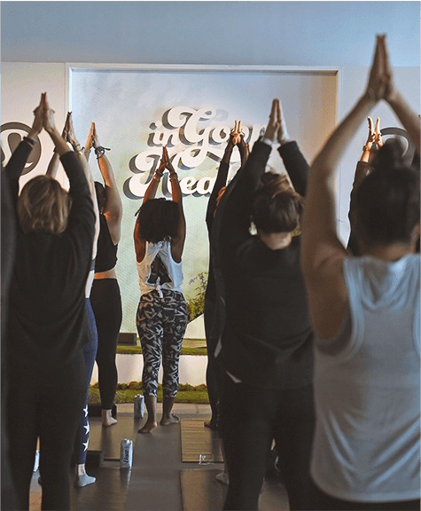 Faith Hunter leads yoga class