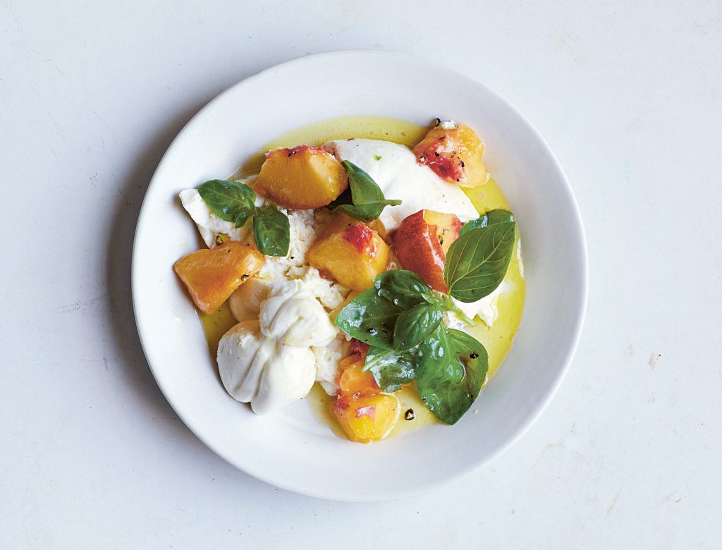 Burrata, Peach, and Basil