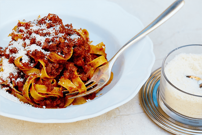 spaghetti pomodoro and tagliatelle alla Bolognese