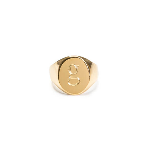 Gold pinky ring with initial