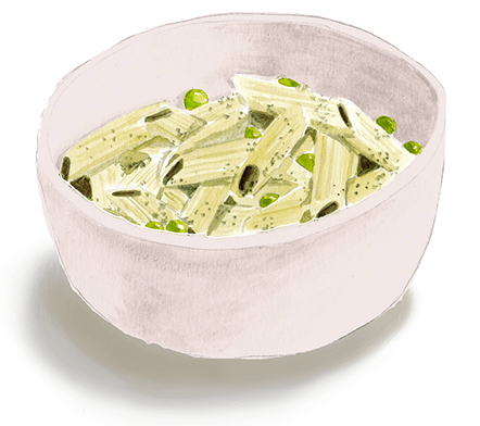 Kale Pistachio Pesto Pasta with Peas