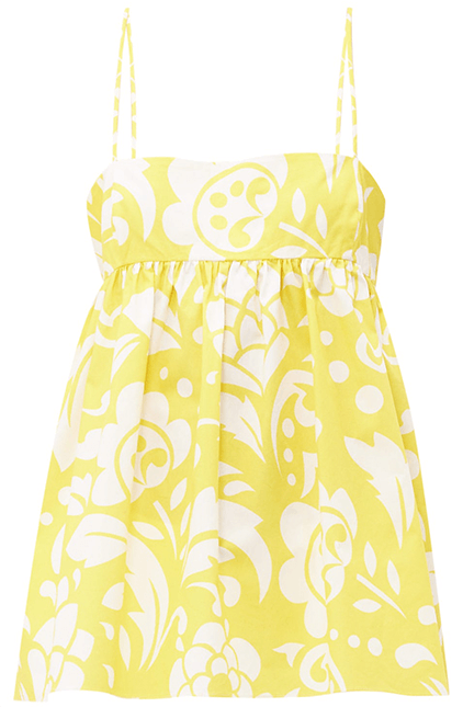 Yellow and white printed top with thin straps 
