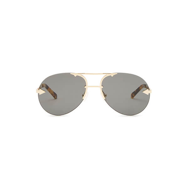 Sunglasses with dark lenses and gold and tortoise hardware frame