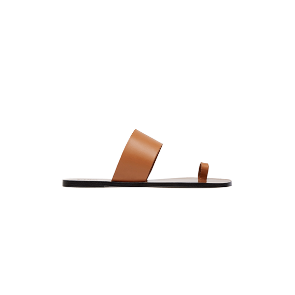 Camel leather sandal with toe strap 