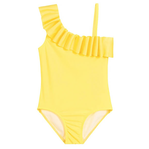 Yellow one shoulder with frill swimsuit