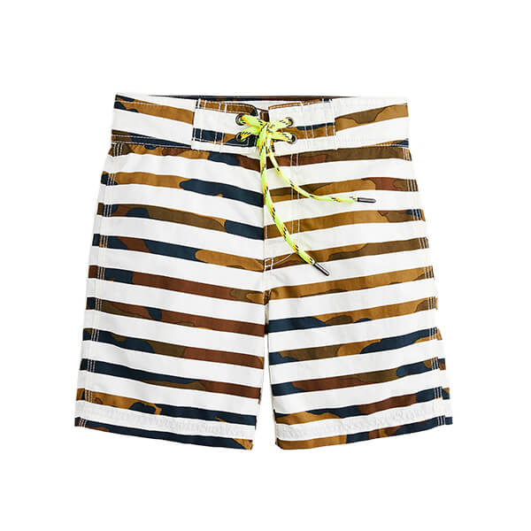 Brown camo and white striped swim shorts