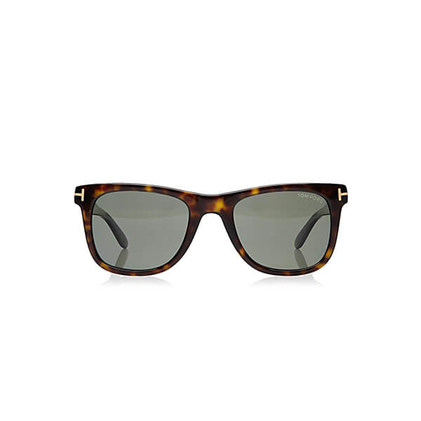 Tortoise shell colored square sunglasses with dark gray lenses