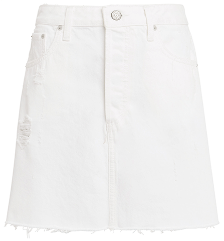 White short denim skirt with frayed edges 