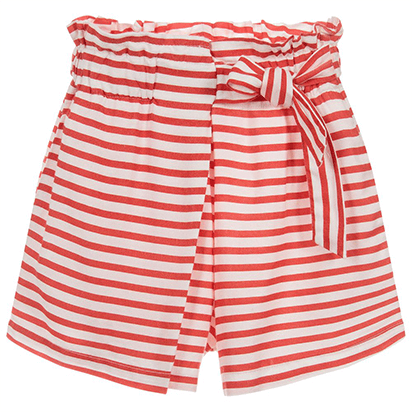 Red and white striped shorts with one side tie 