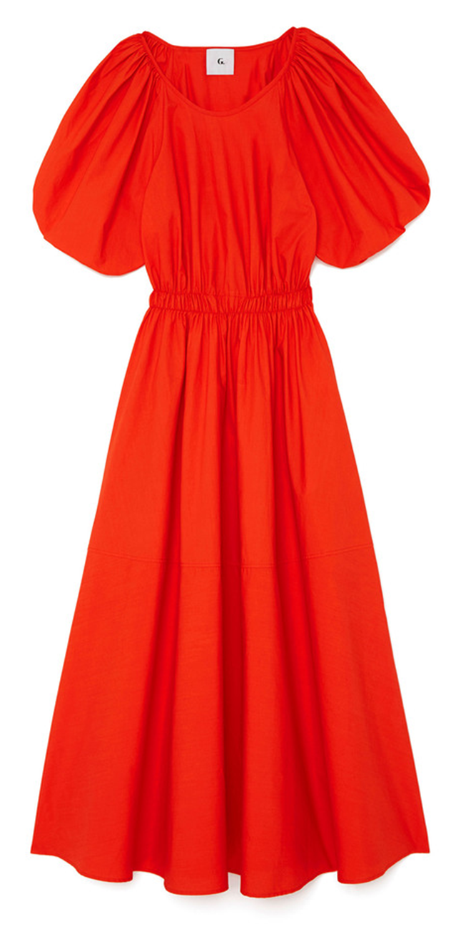 G. Label Sheely Puff-Sleeve Midi Dress