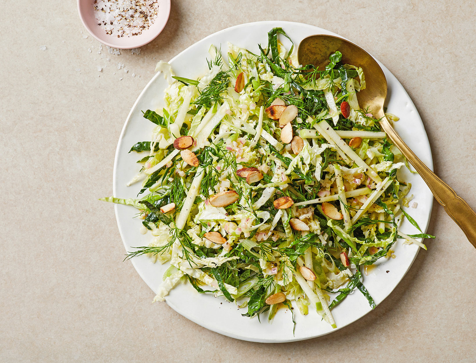 Kale Cabbage Slaw with Almonds and Dill