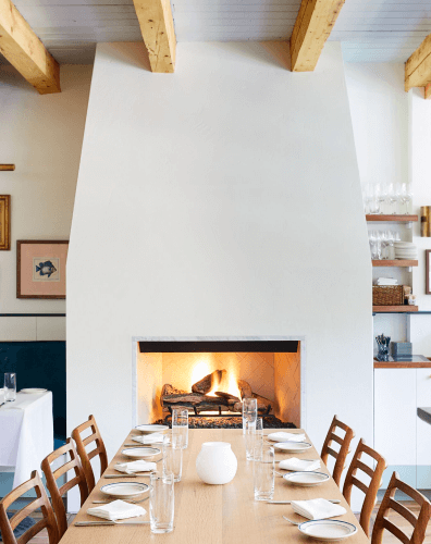 dining table with fireplace