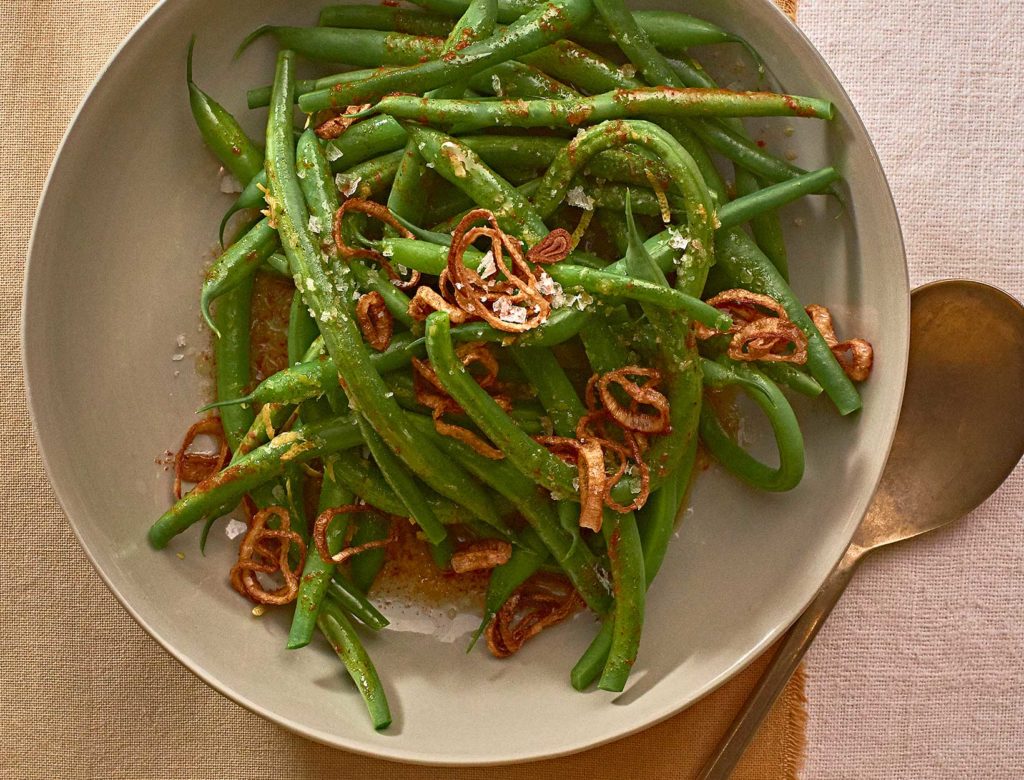 Green Beans in Spicy Brown Butter with Crispy Shallots