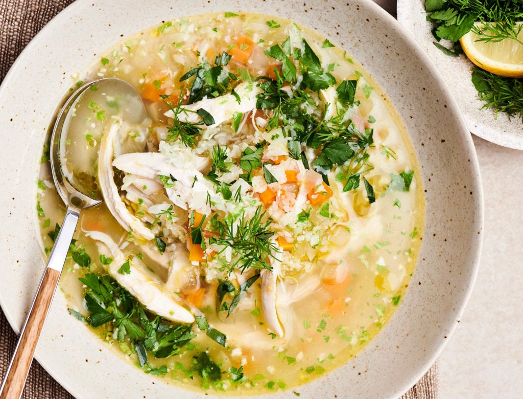 Chicken and Cauliflower Rice Soup with All the Herbs Recipe goop image picture