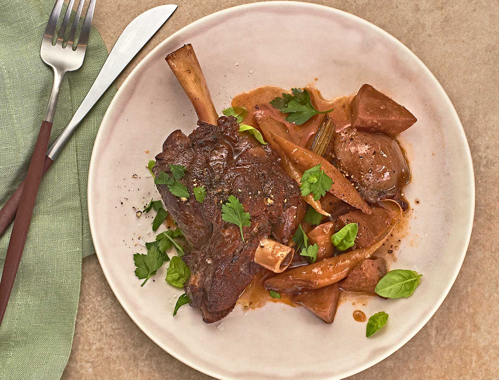 Pressure-Cooked Lamb Shanks with Root Vegetables