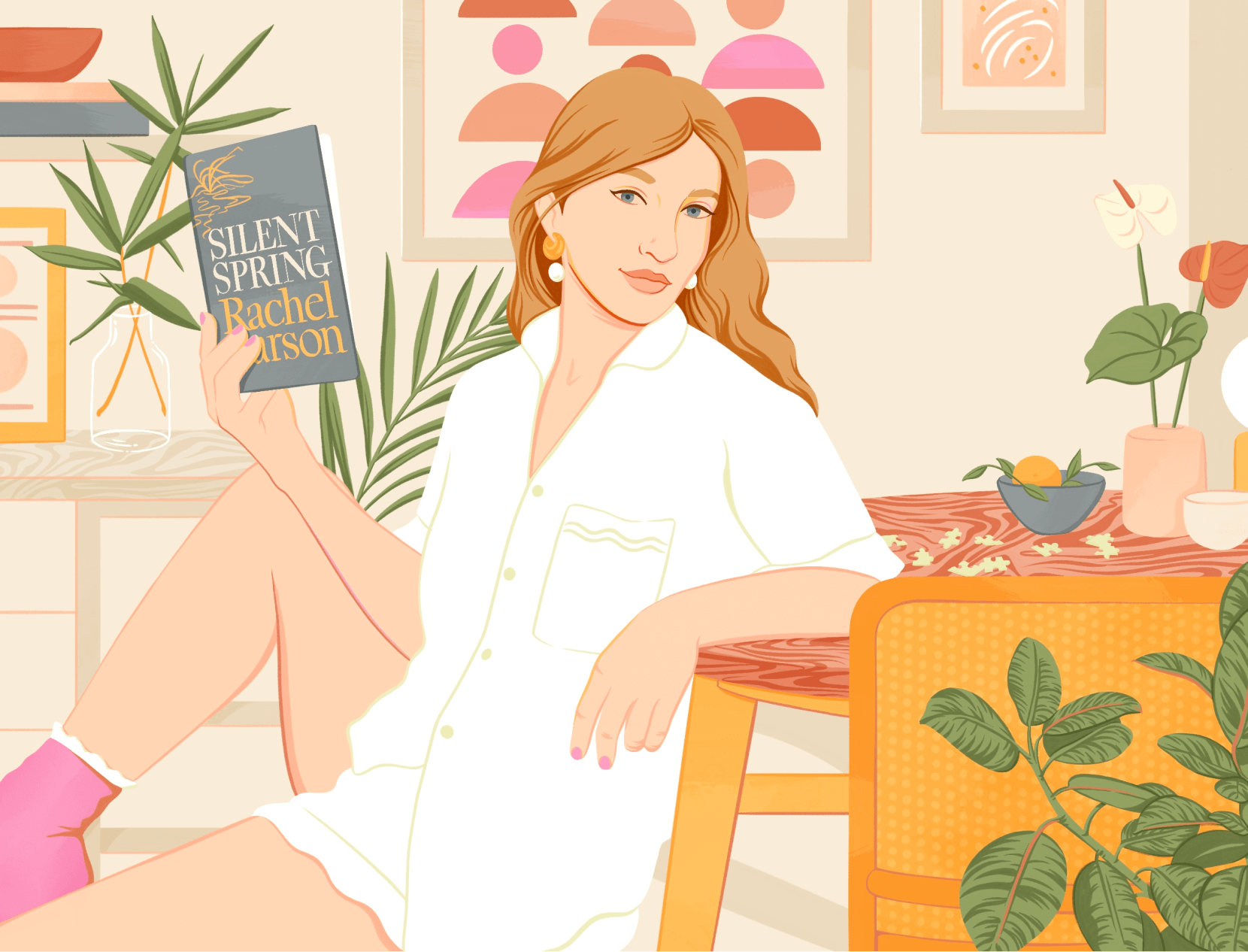 illustration of a woman holding a book